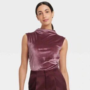 NWT a new day Ruched Velvet Tank Top mock turtleneck Burgundy medium